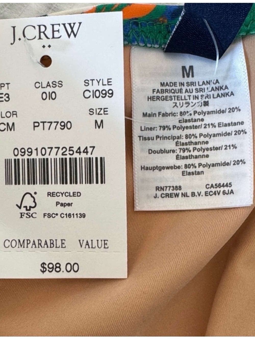 J. Crew Green Floral One-Piece Swimsuit Medium NWT - Picture 8 of 8